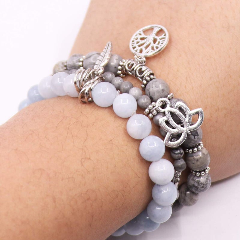 UEUC Tree of Life Yoga Healing Stone Bracelets,Multilayer Lotus Chakra Stone Reiki Bracelet Sets,Anxiety Crystal Natural Stone,for Women Stress Relief - Image 5